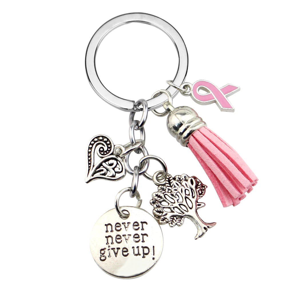 Pink Ribbon Tassel Keychain