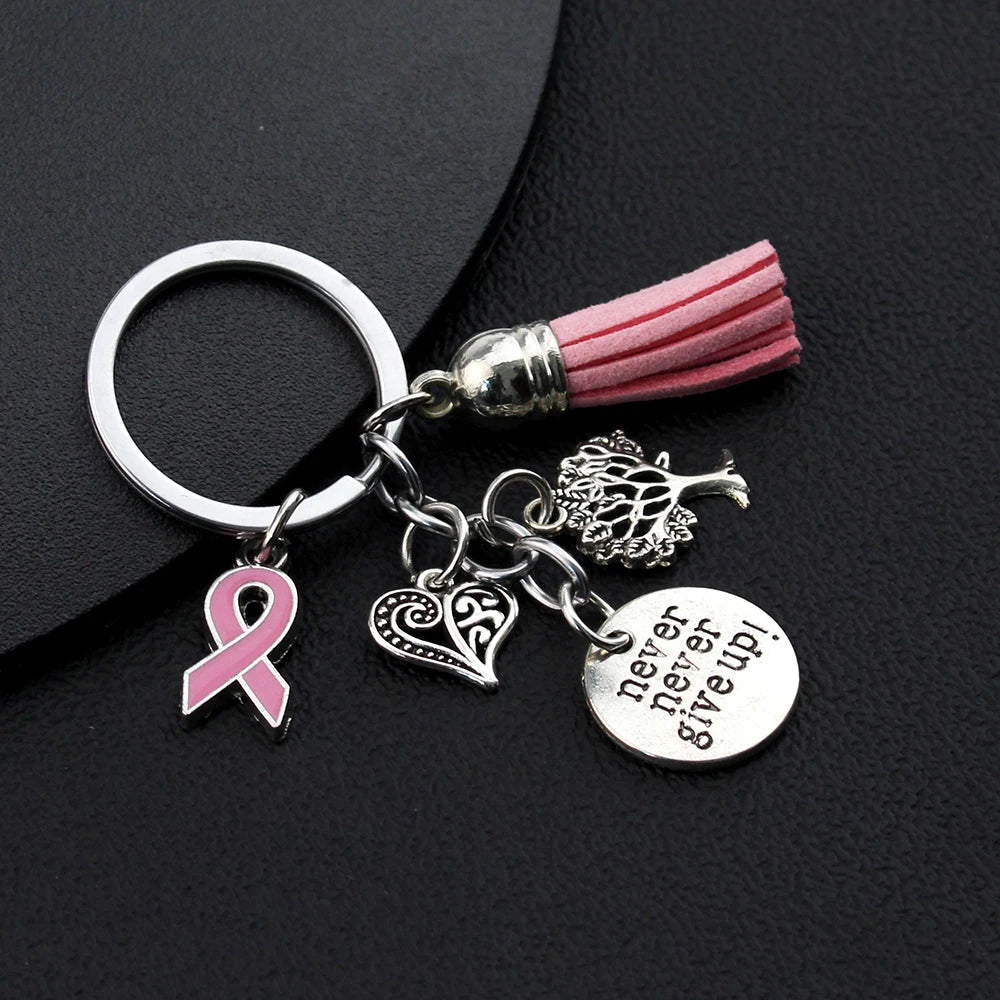 Pink Ribbon Tassel Keychain