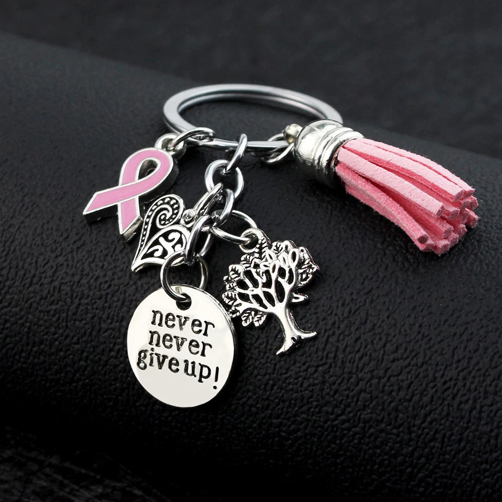 Pink Ribbon Tassel Keychain