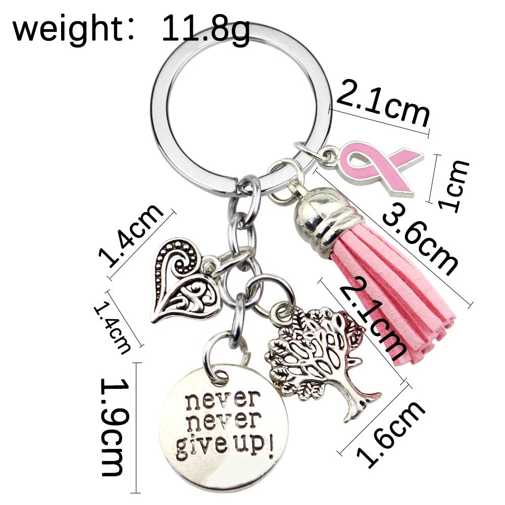 Pink Ribbon Tassel Keychain