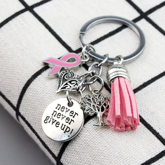 Pink Ribbon Tassel Keychain