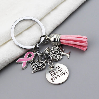 Pink Ribbon Tassel Keychain